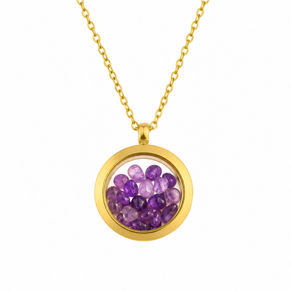 Collier MINERAL violet - Améthyste et acier inoxydable plaqué or