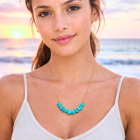 Collier SIRENE turquoise - Pierre naturelle et acier inoxydable plaqué or