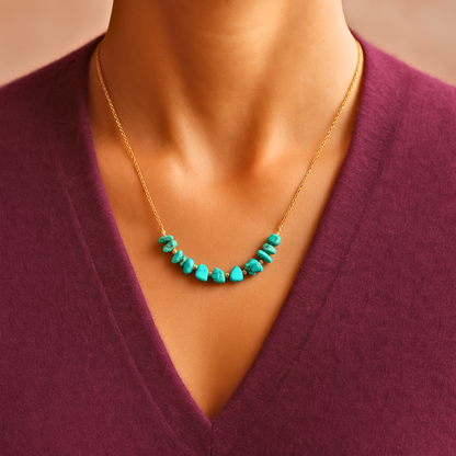 Collier SIRENE turquoise - Turquoise naturelle et acier inoxydable plaqué or