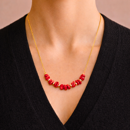 Collier SIRENE rouge - Corail naturel et acier inoxydable doré à l'or