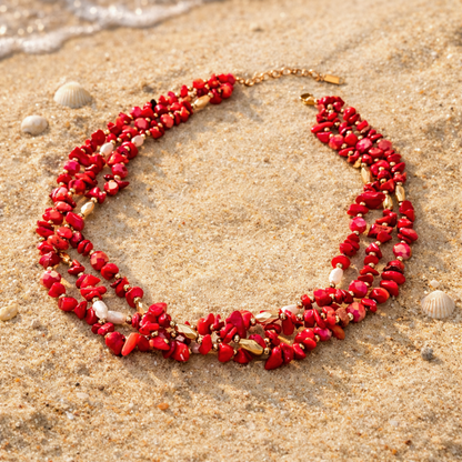 Collier VENUS rouge - Corail naturel organique et finition à l'or