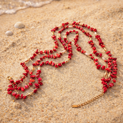 Collier VENUS rouge - Corail naturel organique et finition à l'or