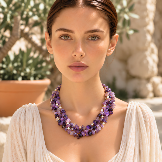 Collier VENUS Mauve - Multi Rangs d'Améthyste et de Perle d’Eau Douce