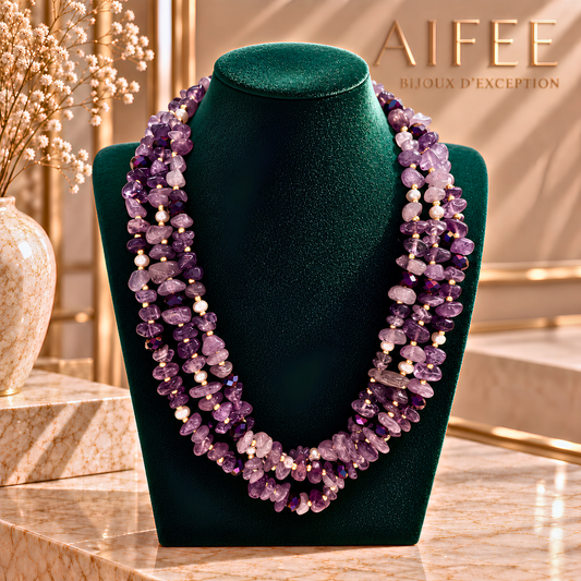 Collier VENUS Mauve - Multi Rangs d'Améthyste et de Perle d’Eau Douce