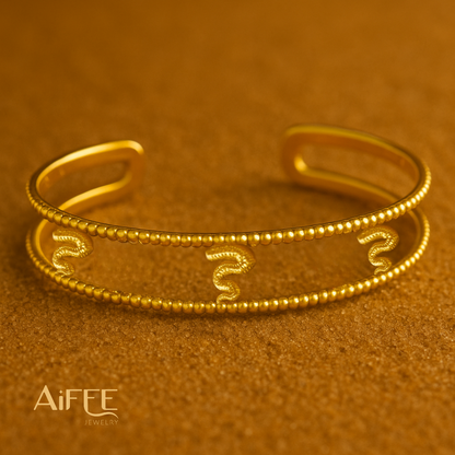 Bracelet manchette PYTHON - Acier inoxydable plaqué or