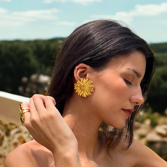Boucles d'oreilles TOURNESOL - Acier inoxydable plaqué or