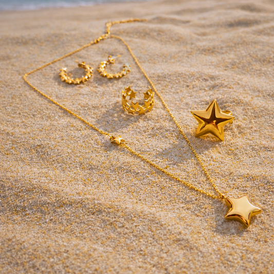 Ensemble ETOILES - Bijoux lumineux minimalistes dorés à l'or