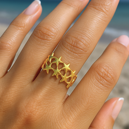 Bague ETOILEE - Acier inoxydable plaqué or