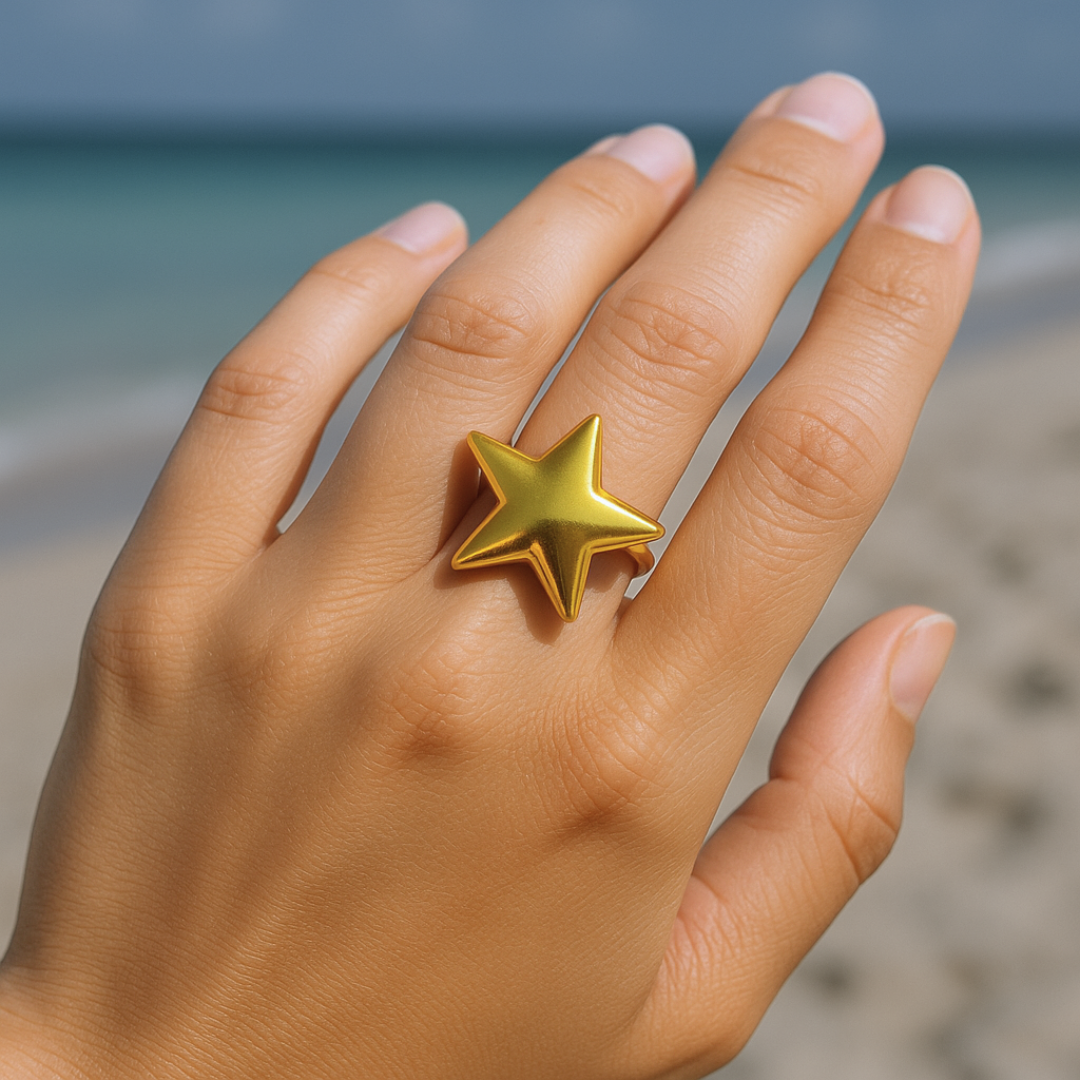 Bague ETOILE - Acier inoxydable plaqué or