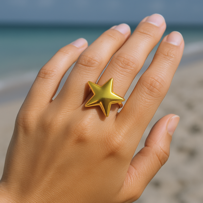 Bague ETOILE - Acier inoxydable plaqué or