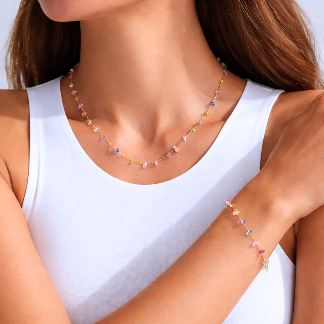 Bracelet PURE pastel - Cristal naturel et acier inoxydable plaqué or