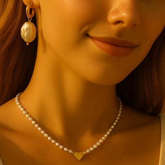 Collier KENZA - Perles d'eau douce naturelles et acier inoxydable plaqué or