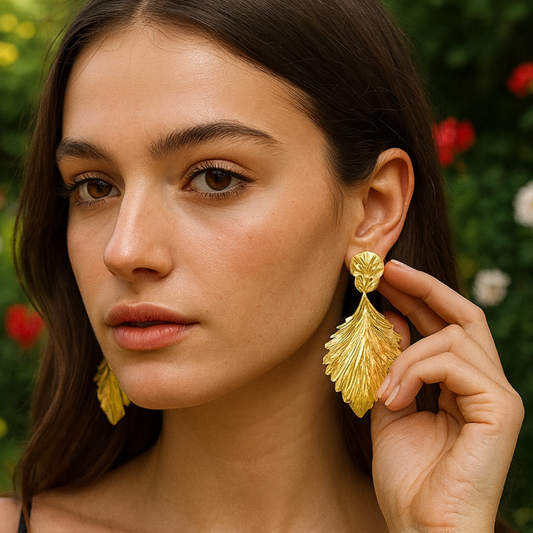 Boucles d'oreilles FEUILLE D'AUTOMNE - Acier inoxydable plaqué or