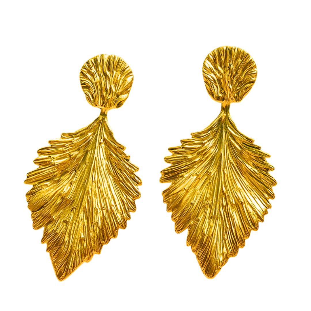 Boucles d'oreilles FEUILLE D'AUTOMNE - Acier inoxydable plaqué or