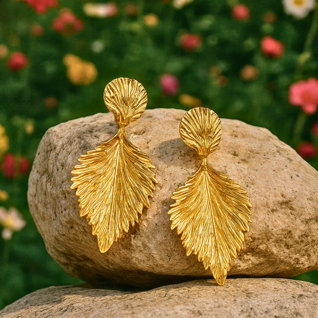 Boucles d'oreilles FEUILLE D'AUTOMNE - Acier inoxydable plaqué or