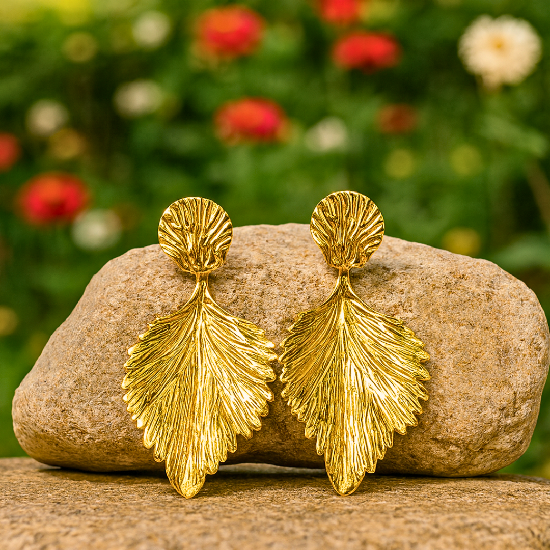 Boucles d'oreilles FEUILLE D'AUTOMNE - Acier inoxydable plaqué or