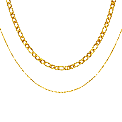 Collier HORIZON - Fine chaine double rang inoxydable plaquée or