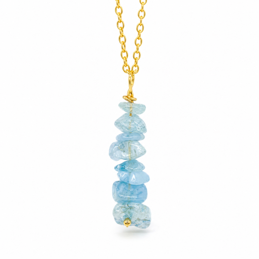 Collier MARINA aqua - Pierre aqua-marine et acier inoxydable plaqué or