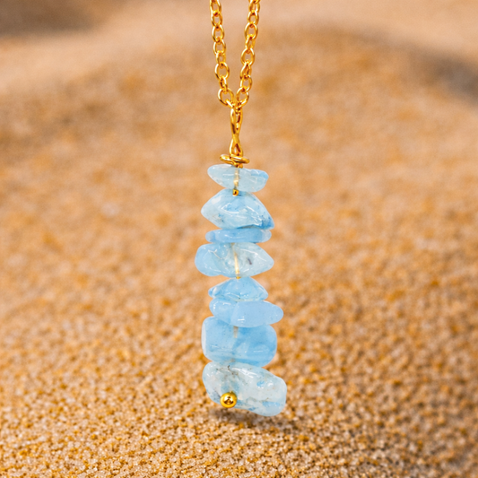 Collier MARINA aqua - Pierre aqua-marine et acier inoxydable plaqué or