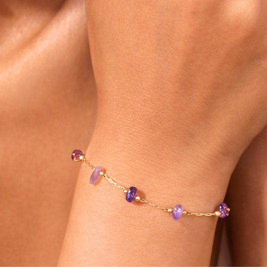 Bracelet PURE violine - Améthyste et acier inoxydable plaqué or