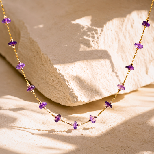 Collier PURE violine - Améthyste et acier inoxydable plaqué or