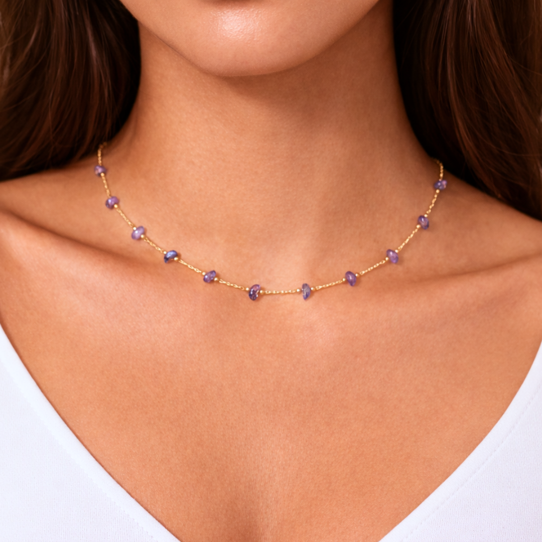 Ensemble PURE violine - Améthyste et acier inoxydable plaqué or