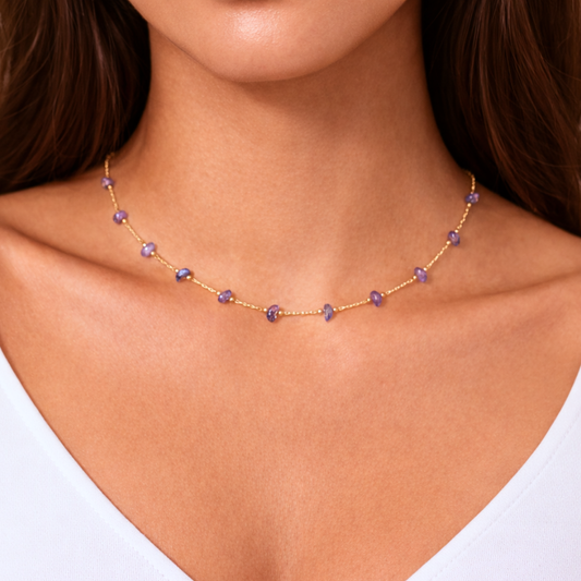 Collier PURE violine - Améthyste et acier inoxydable plaqué or