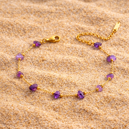 Ensemble PURE violine - Améthyste et acier inoxydable plaqué or