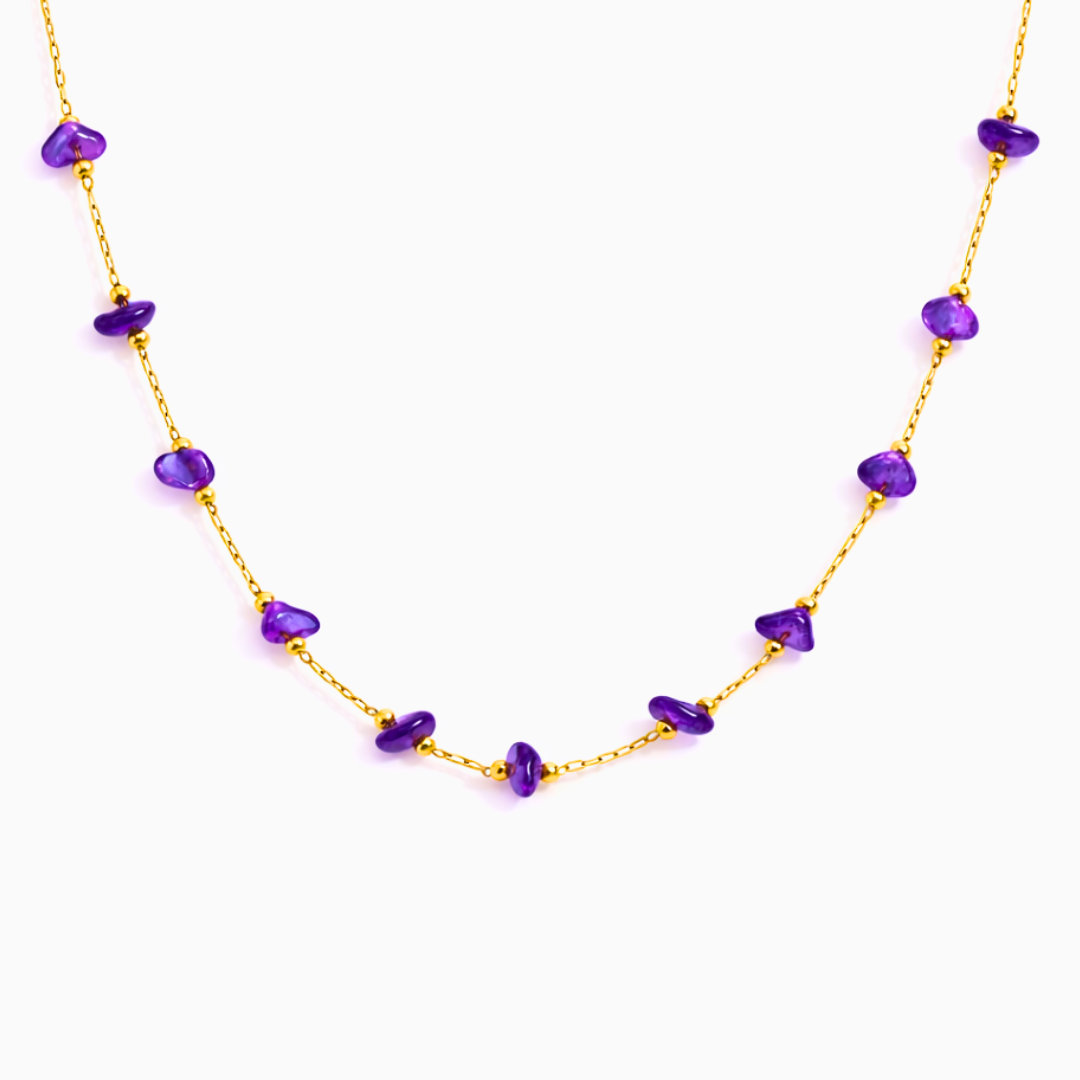 Ensemble PURE violine - Améthyste et acier inoxydable plaqué or