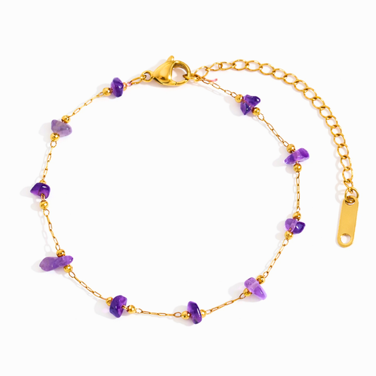 Bracelet PURE violine - Améthyste et acier inoxydable plaqué or