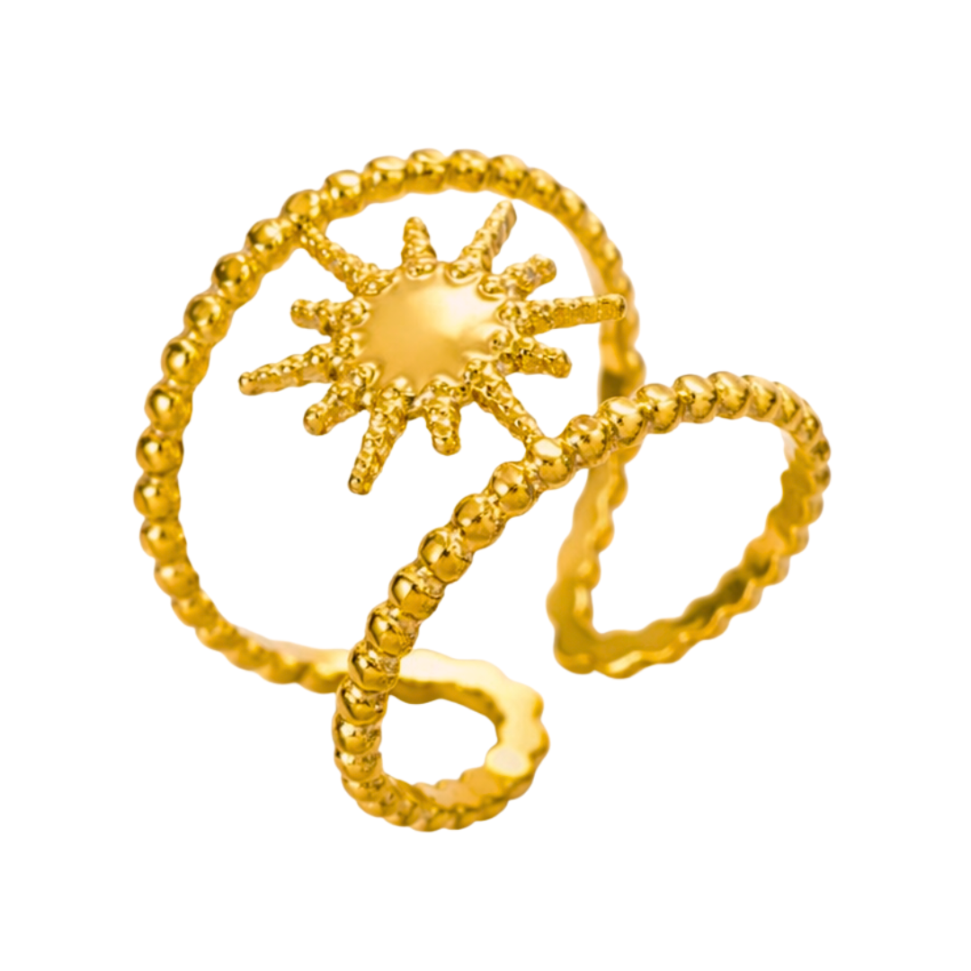 Bague SOLEIL  - Bijou fin inoxydable plaqué or - Taille ajustable