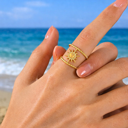 Bague SOLEIL  - Bijou fin inoxydable plaqué or - Taille ajustable