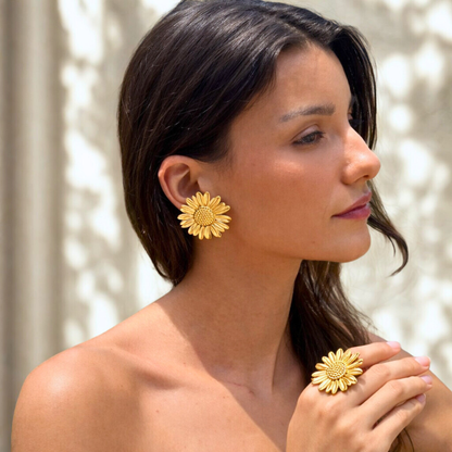 Boucles d'oreilles TOURNESOL - Bijou floral doré à l'or
