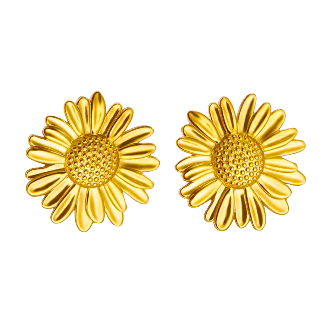 Ensemble TOURNESOL - Boucles d'oreilles et bague florales plaquées or