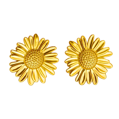 Ensemble TOURNESOL - Boucles d'oreilles et bague florales plaquées or