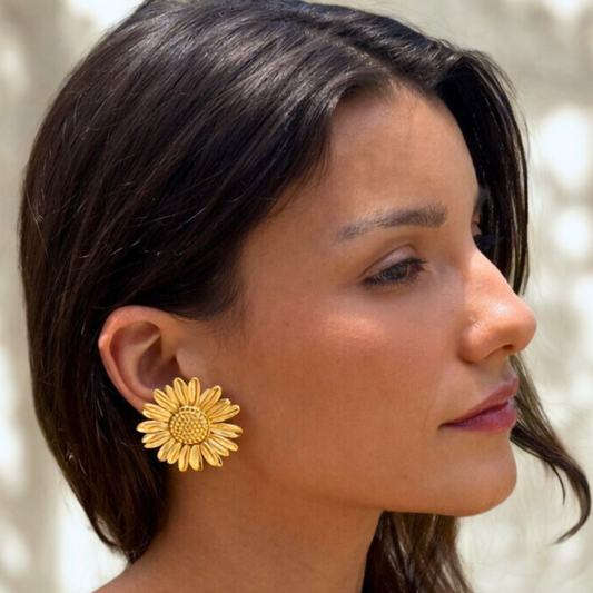 Boucles d'oreilles TOURNESOL - Bijou floral doré à l'or