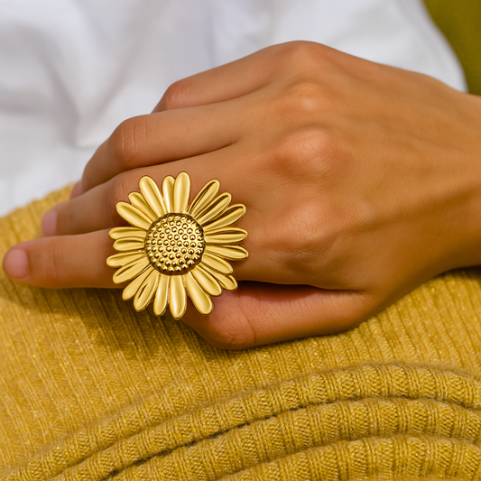 Bague TOURNESOL - Acier inoxydable plaqué or