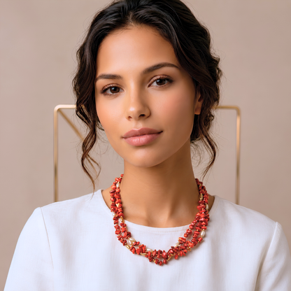 Collier VENUS rouge - Corail naturel organique et finition à l'or