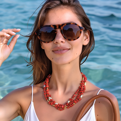 Collier VENUS rouge - Corail naturel organique et finition à l'or