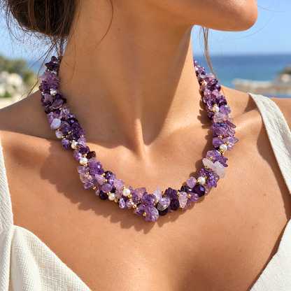 Collier VENUS Mauve - Parure Signature, Améthyste et Perle d’Eau Douce Naturelles