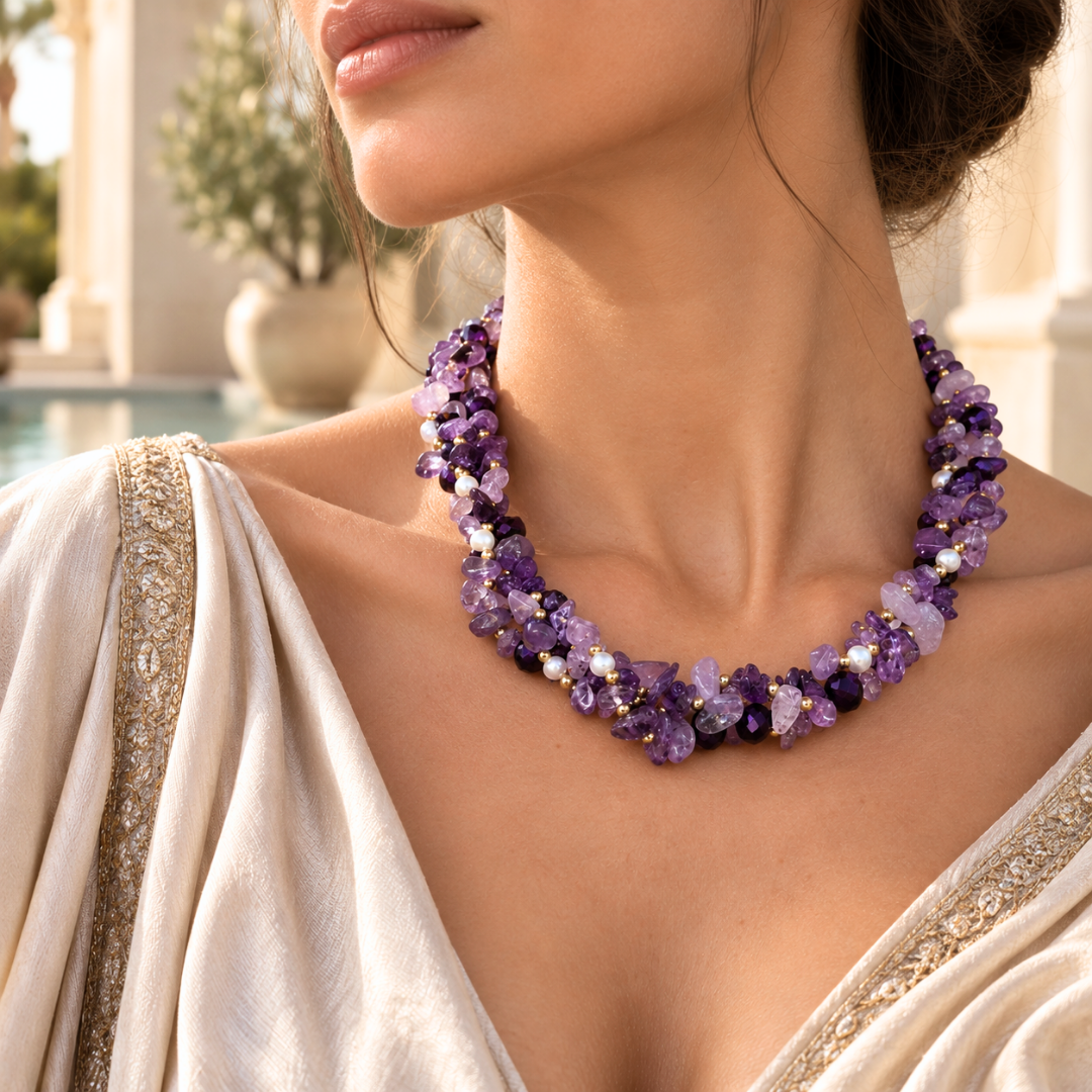 Collier VENUS Mauve - Parure Signature, Améthyste et Perle d’Eau Douce Naturelles