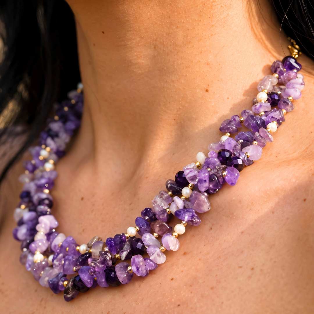 Collier VENUS Mauve - Parure Signature, Améthyste et Perle d’Eau Douce Naturelles