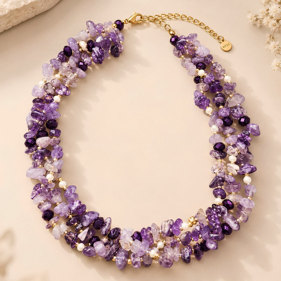 Collier VENUS Mauve - Parure Signature, Améthyste et Perle d’Eau Douce Naturelles
