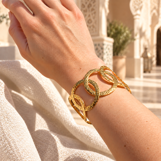 Bracelet Manchette VOLUPTE - Sophistiqué et lumineux inoxydable plaqué or