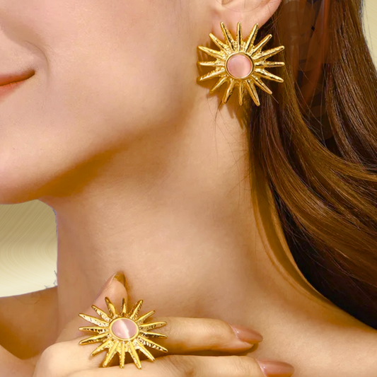 Boucles d'oreilles SOLARIA - Pierres précieuses opales naturelles et acier inoxydable plaqué or