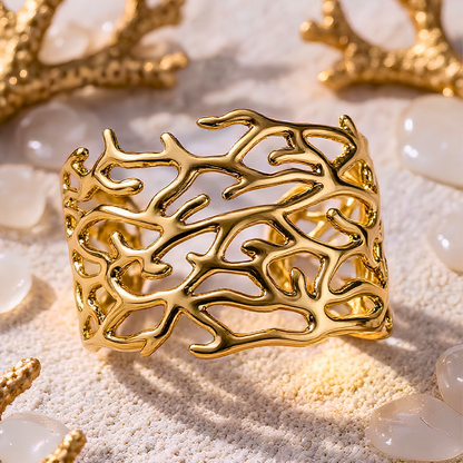 Bracelet Manchette CORAIL : Sculptural et audacieux doré à l'or