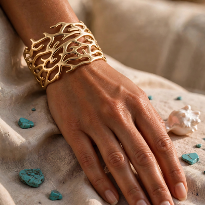 Bracelet Manchette CORAIL : Sculptural et Somptueux Doré à l'Or