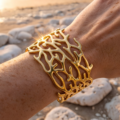 Bracelet Manchette CORAIL : Sculptural et Somptueux Doré à l'Or