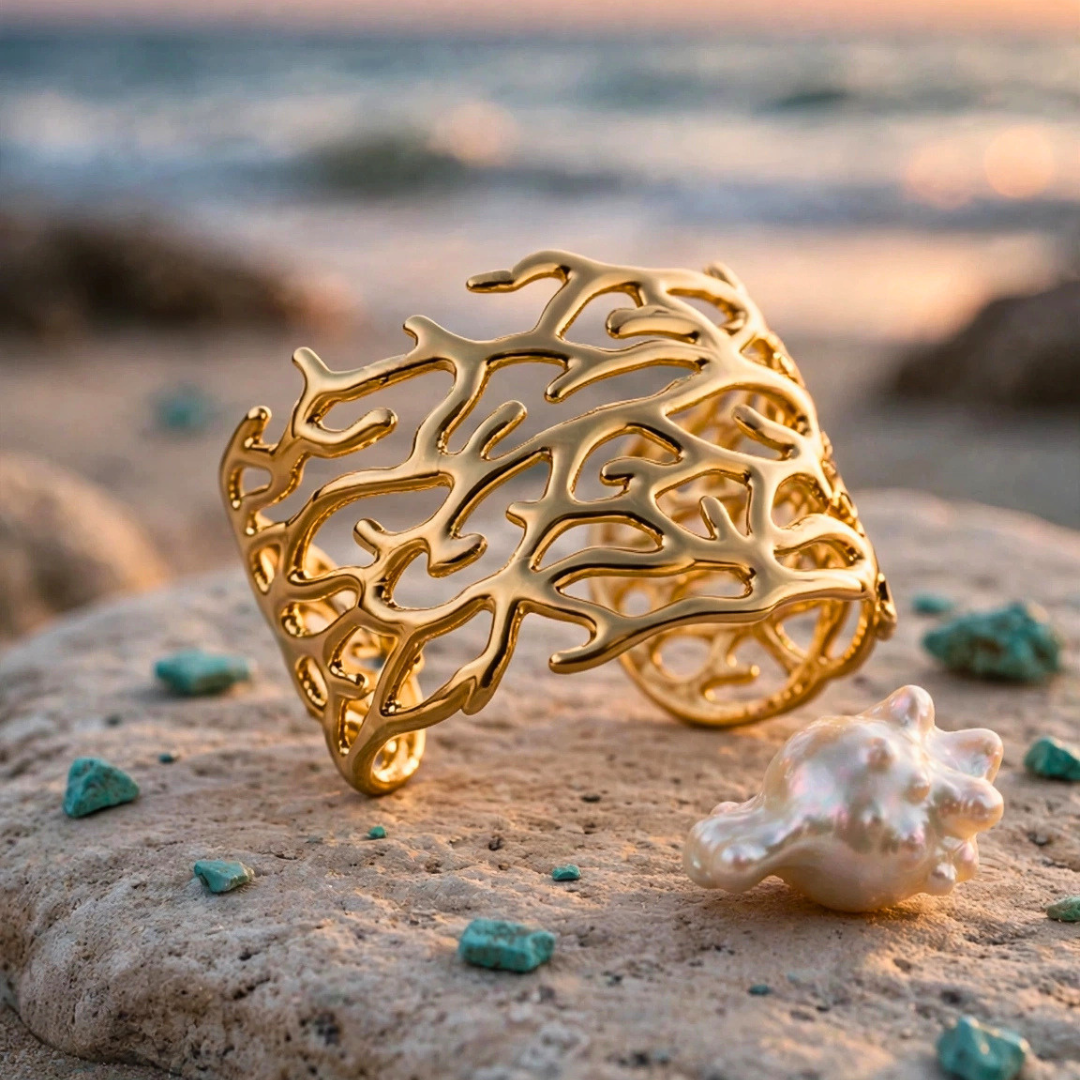 Bracelet Manchette CORAIL : Sculptural et audacieux doré à l'or