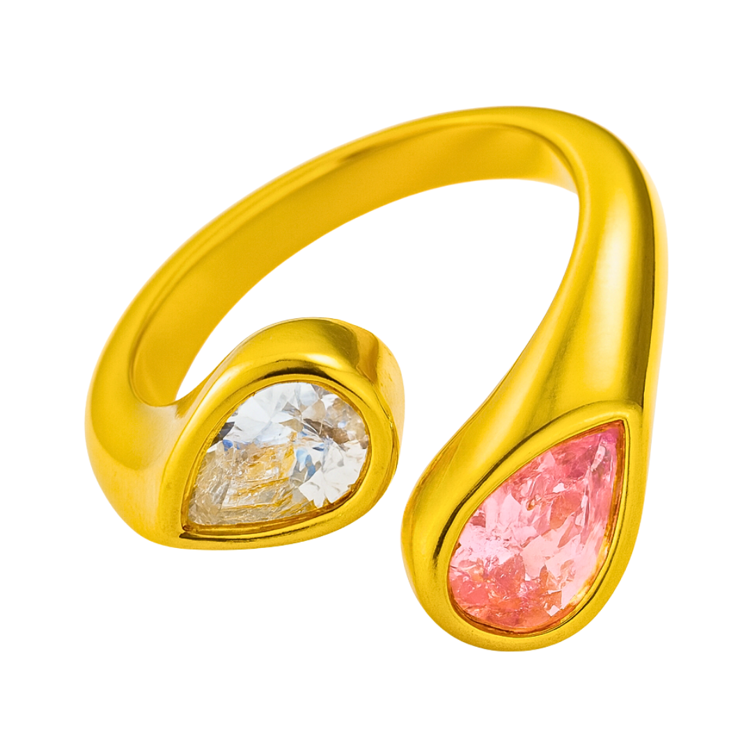 Bague ZIRCONA duo - Titane inoxydable plaqué or et zircons naturels